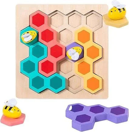 Tinkerbuds Wooden Bee Puzzle | Montessori Shape & Colour Learning Toy for Toddlers