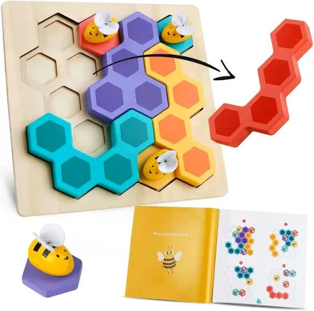 Tinkerbuds Wooden Bee Puzzle | Montessori Shape & Colour Learning Toy for Toddlers