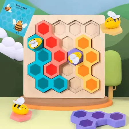 Tinkerbuds Wooden Bee Puzzle | Montessori Shape & Colour Learning Toy for Toddlers