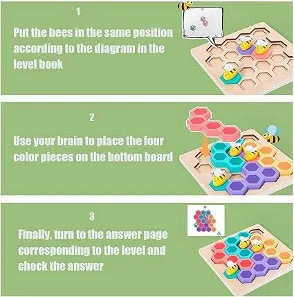 Tinkerbuds Wooden Bee Puzzle | Montessori Shape & Colour Learning Toy for Toddlers