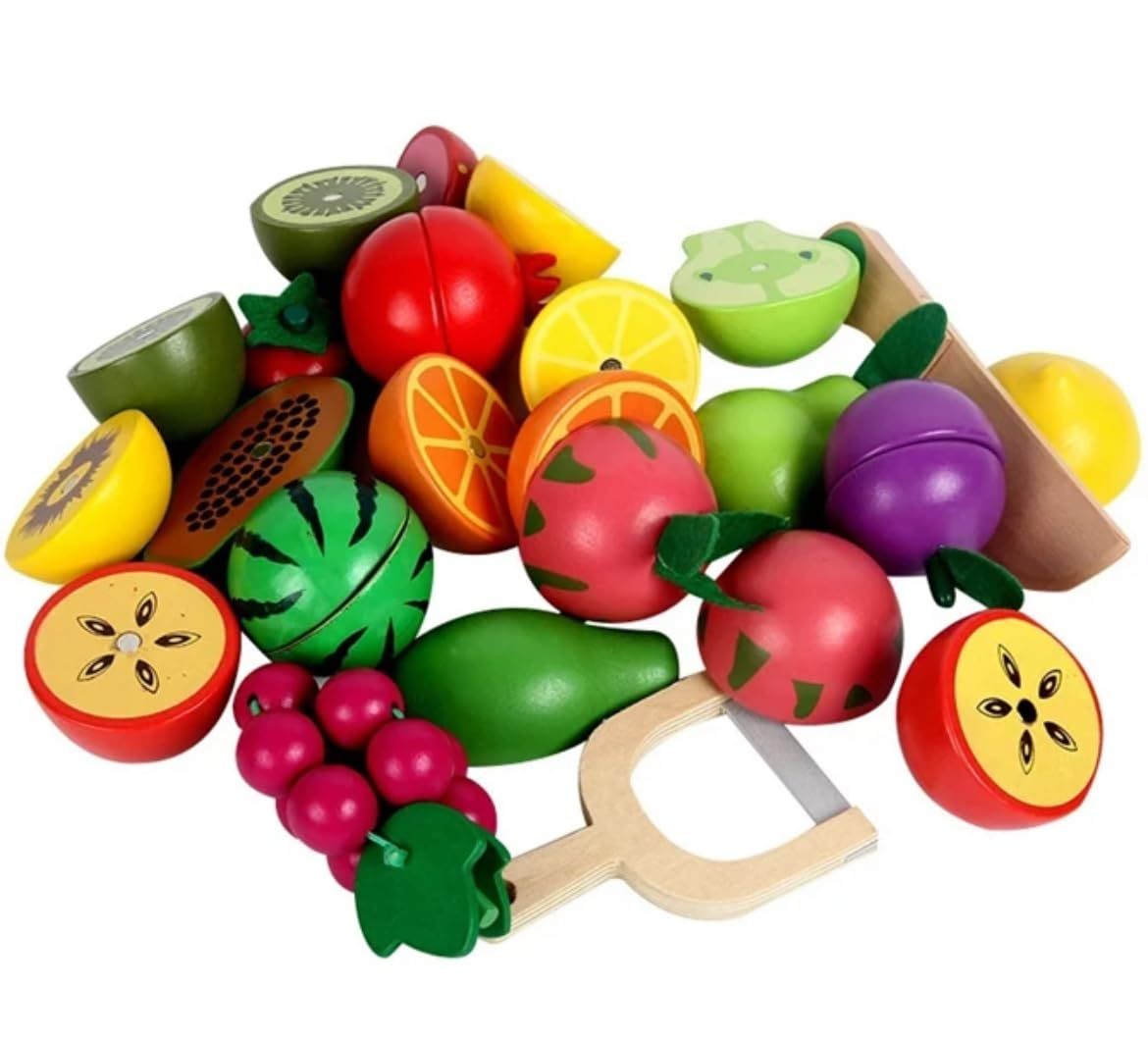 Tinkerbuds Wooden Fruit Basket Toy | Slice, Join & Pretend Play Learning Set