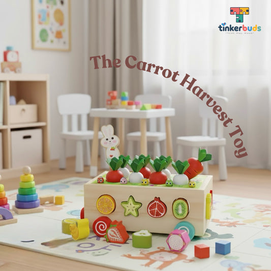Wooden Carrot Harvest Cart Toy | Montessori Fine Motor & Pretend Play for Toddlers