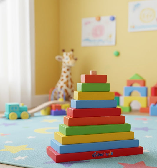 Tinkerbuds Triangular Wooden Stacking Toy | Early STEM Learning for Toddlers