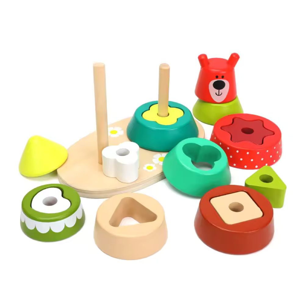 Tinkerbuds Wooden Bear Shape Stacker | Montessori Colour & Size Learning Toy for Toddlers