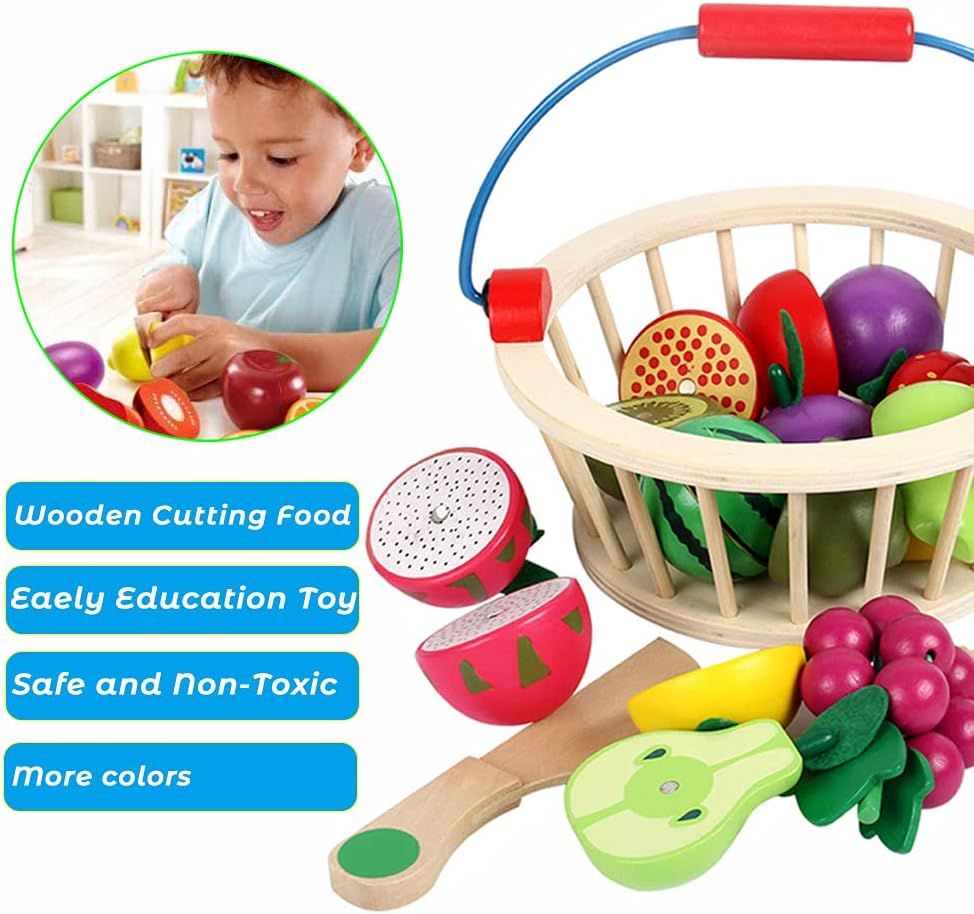 Tinkerbuds Wooden Fruit Basket Toy | Slice, Join & Pretend Play Learning Set