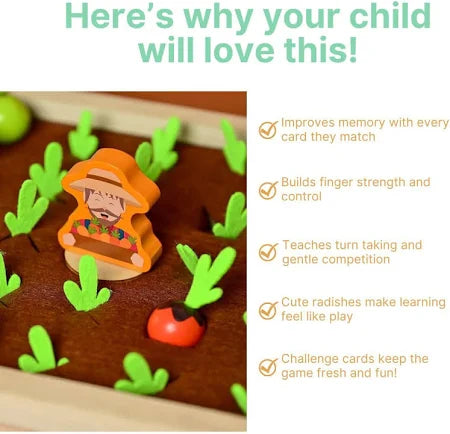 Tinkerbuds Wooden Memory Carrot Harvest Toy | Montessori Sorting & Memory Game for Toddlers
