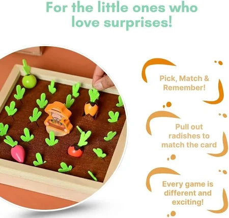 Tinkerbuds Wooden Memory Carrot Harvest Toy | Montessori Sorting & Memory Game for Toddlers