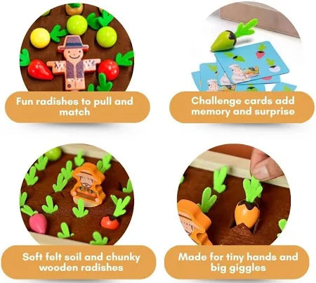 Tinkerbuds Wooden Memory Carrot Harvest Toy | Montessori Sorting & Memory Game for Toddlers
